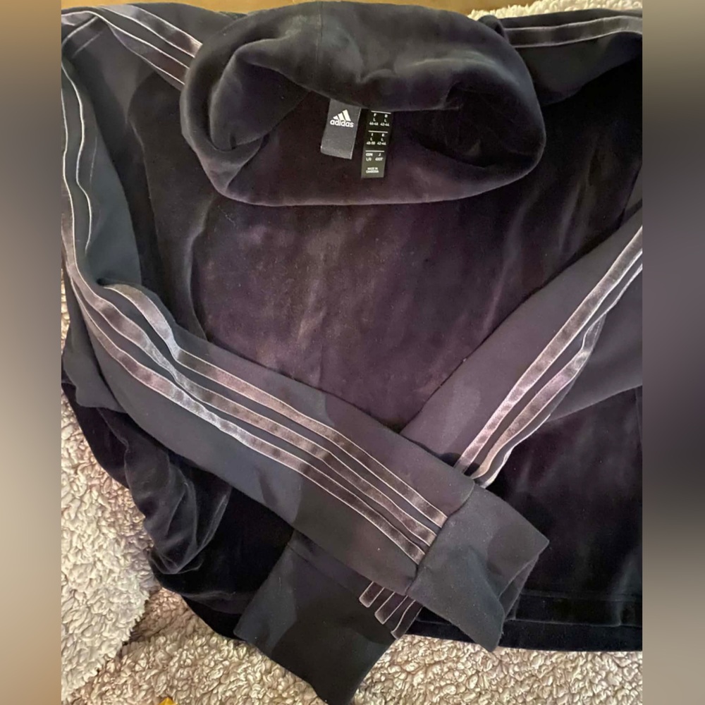 adidas Black Velour Track Pull Over with Silver Stripes